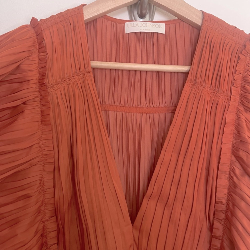 Ulla Johnson Letty Pleated Ruffe Satin Midi Dress - Picture 7 of 12